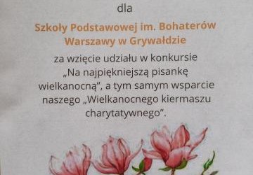 Podziękowania za udział w akcji charytatywnej